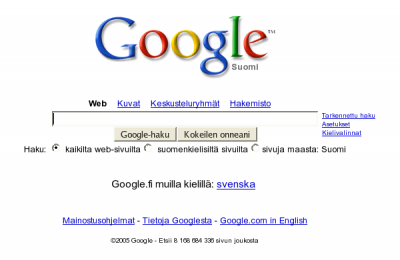Google.fi frontpage